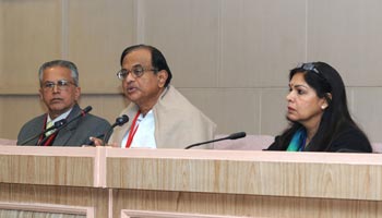 Union Home Minister P. Chidambaram addressing a press conference on the Chief Ministers’ Conference, in New Delhi on February 01, 2011. Union Home Secretary G.K. Pillai and Principal Director General (M&C), Press Information Bureau, Neelam Kapur, are also seen.
