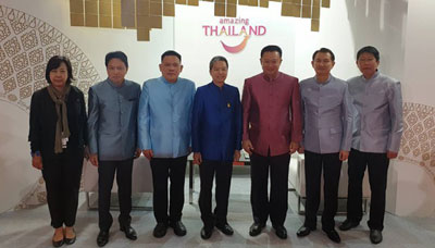 In Photo (from left to right): Mrs. Kulpramote Wannalert, Director of TAT&rsquo;s ASEAN, South Asia and South Pacific Market Division; Mr. Tanes Petsuwan, TAT Deputy Governor for Marketing Communications; Mr. Pornpoth Penpas, Deputy Permanent Secretary of the Ministry of Interior and Member of the TAT Board of Directors; Mr. Boonyarit Kalayanamit, Permanent Secretary of the Ministry of Commerce and Acting Chairman of the TAT Board of Directors; Mr. Yuthasak Supasorn, TAT Governor; Mr. Klissada Ratanapruk, Executive Director of TAT&rsquo;s ASEAN, South Asia and South Pacific Market Division; and Mr. Isara Sathapanaset, Director of TAT New Delhi Office, joined Thailand&rsquo;s participation at SATTE 2019